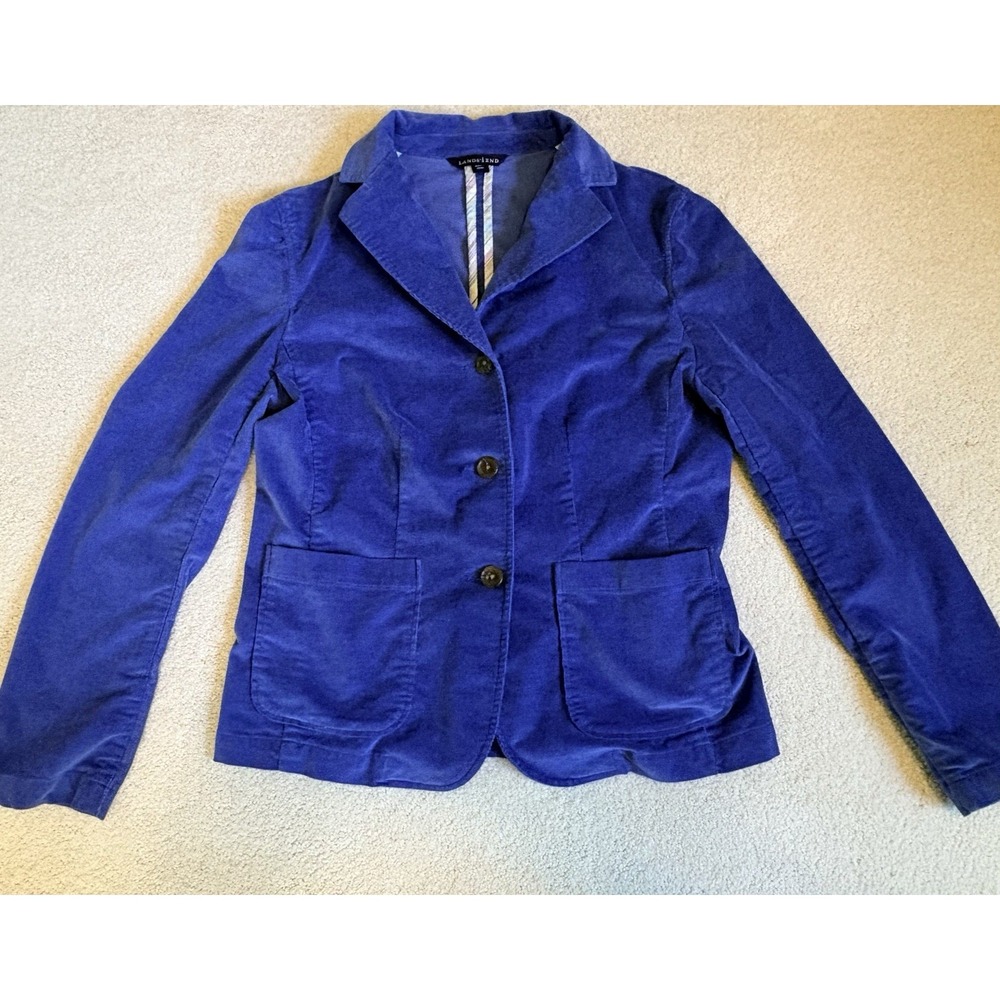 Lands' End Women's Size 4 Blue Corduroy Jacket Blazer Coat Unlined Button
